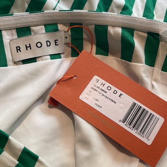 NEW RHODE SELMA STRAPLESS FIT & FLARE DRESS IN GREEN CAROCAO STRIPE SZ 4 - Picture 7 of 8